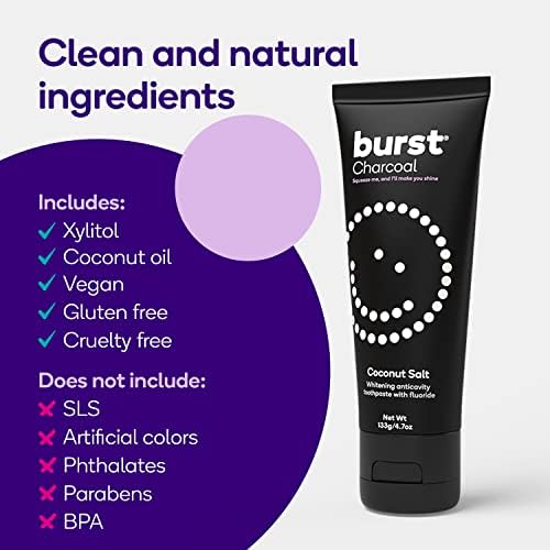 BURST Charcoal Whitening Toothpaste for Adults (4.7oz/2 Pack) | for Sensitive Teeth with Cavity Fighting Fluoride & Xylitol | Vegan | Gluten & SLS Free | Coconut Salt