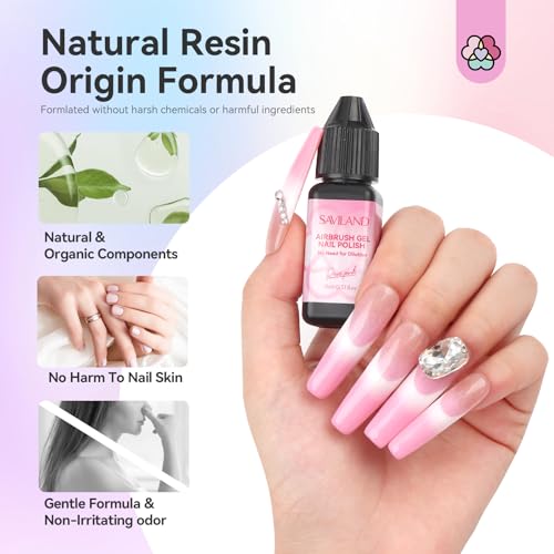 SAVILAND Airbrush Gel Nail Polish: Dilution-Free 24 Colors Airbrush for Nails Non-Acetone for Gradients Nails Blush Nails Layered Nail Art Various Pattern High Color Saturation for Home Salon Kit