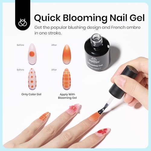 Beetles Blooming Gel and Nail Glue Set - 2Pcs 15ml Nail Art Gel for Blooming Marble Effects and Strong Nail Tips Bonding, Nail Supplies for DIY Manicure at Home or Salon