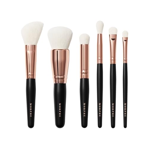 Morphe Rose Away Makeup Brushes - 6 Piece Make Up Brush Set of Eye and Face Brushes - Made with Synthetic Bristles and Includes Makeup Brush Case (6 Count)