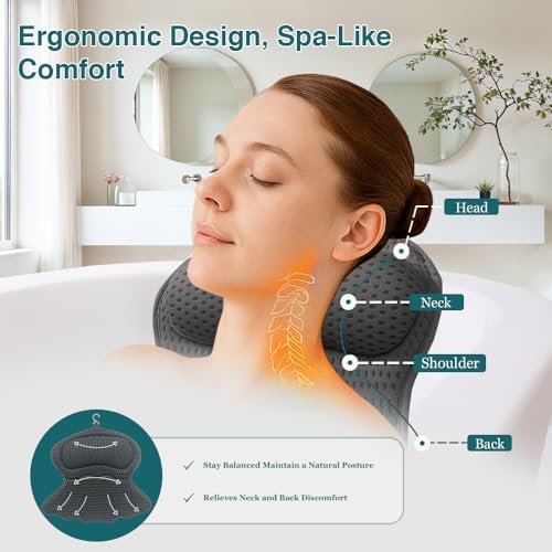 Bath Pillow for Tub – Bath Pillow Luxury Spa Bathtub Pillow with 6 Suction Cups, Soft Neck and Head Support, Washable Full Body Tub Cushion for Women & Men, Relaxing Bath Accessories Spa Gifts