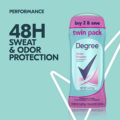 Degree Original Antiperspirant Deodorant 48-Hour Sweat And Odor Protection Sheer Powder Antiperspirant For Women 2.6 Ounce (Pack of 2)