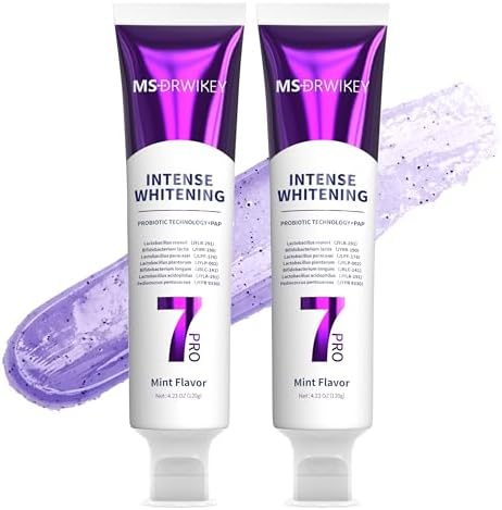 2-Pack 7-Pro Whitening Toothpaste | Deep Whitening & 7 Probiotics for Oral Health | Purple Beads for Extra Freshness | Fluoride-Free