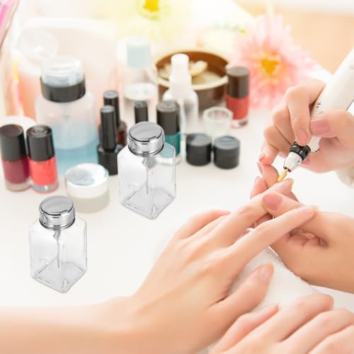 3 Pcs Clear Pump Dispenser Bottle Push Dispenser with Metal Flip Cap 180ml Glass Dispenser Pressure Container Refillable for Dispensing Nail Polish Remover Alcohol Toner and Makeup Remover