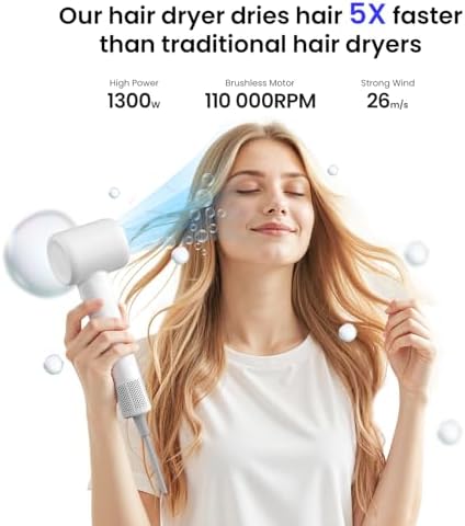 Beauti Flow Hair Dryer, High-Speed Ionic Blow Dryer, 110,000 RPM Low Noise Thermo-Control HairDryer, for Curly Hair for Home Travel Salon, No Heat Damage Care