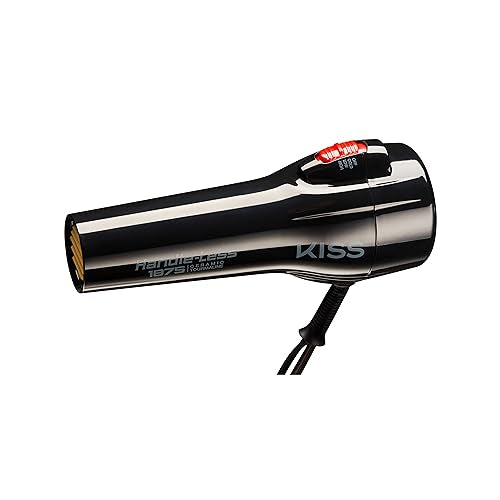 KISS Handle-Less 1875W Ceramic Tourmaline Hair Dryer, Effortless Styling Precision Blow Dryer, Cool Touch Nozzle, Triple-Layer Heat Insulation, Heat Resistant Cap, 3 Styling Attachments, Up to 450°F