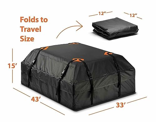 Durable Roof Top Waterproof Cargo Bag - Zone Tech Classic Black 15 Cubic Feet Premium Quality Universal Waterproof Fold-able Leak Proof Traveling Roof Top Car Bag