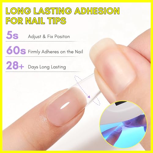 Makartt Nail Glue for Acrylic Nails UV Gel Curing Needed 3 in 1 Super Strong Brush on Nails Glue for Press on Nails Soak Off for Gel Nail Tips Nail Adhesive Bond Nail Base Coat Slip Solution 15ML 2pcs