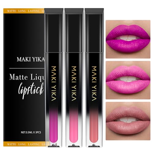 MAKI YIKA Pink Lipstick Set for Women - Long Lasting Hot Pink, Nude Transferproof Cruelty-Free Lip Color