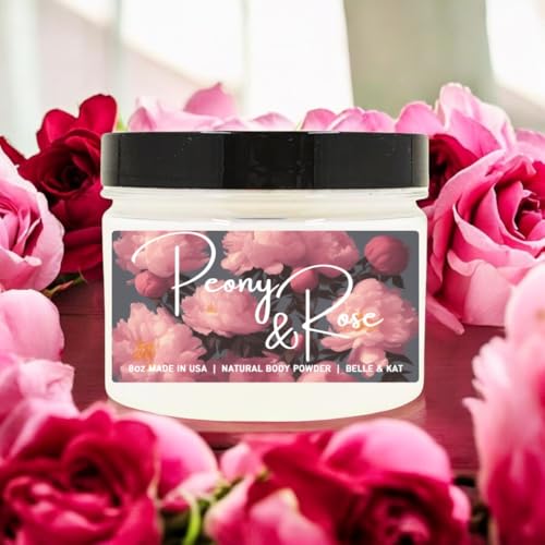 Body Powder for Men & Women Scented Peony & Rose, Perfume Dusting Powder, Bath Powder with Fragrance & Essential Oils, Talc Free 8oz Container, Made in USA