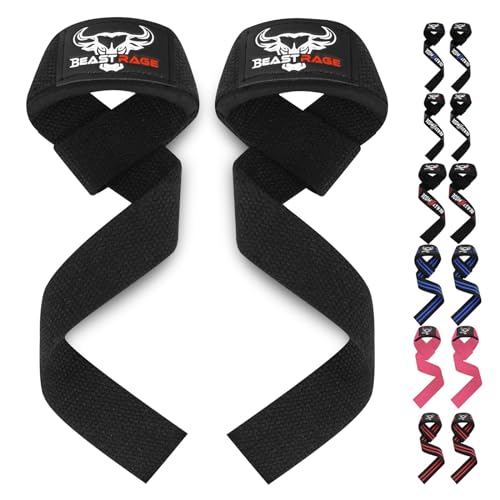 BEAST RAGE Lifting Wrist Straps for Weightlifting, Weight Lifting Straps Gym Power Workouts Lifting Straps Padded Cotton Men Women Supportive Lift Deadlift Straps Hard Pull Exercise Straps (Black)