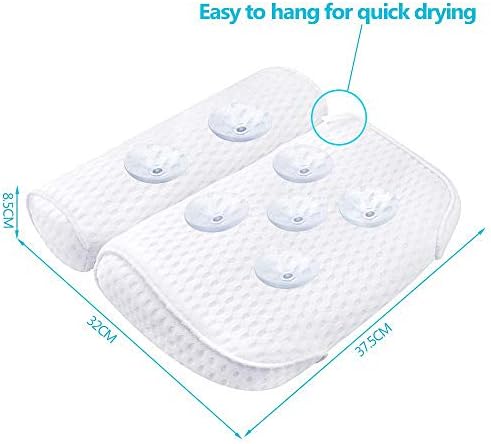 AmazeFan Bath Pillow, Bathtub Spa Pillow with 4D Air Mesh Technology and 7 Suction Cups, Helps Support Head, Back, Shoulder and Neck, Fits All Bathtub, Hot Tub and Home Spa [US. Patent Design]