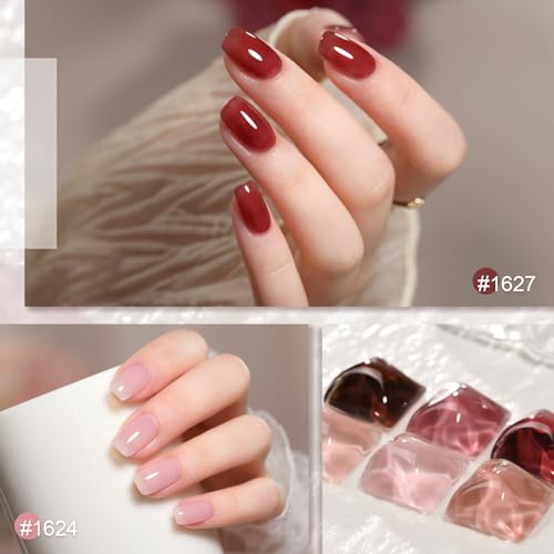 GAOY Gel Nail Polish Kit with UV Light for Beginners, 6 Colors Sheer Nude Red Pink Brown, Gel Polish Kit with Top and Base Coat for Salon and Nail Art DIY at Home, Rose Garden