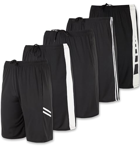 Real Essentials Mens Dry Fit Shorts Dri Active Wear Short Men Athletic Performance Basketball 9 Inch Inseam Sweat Tennis Soccer Running Essentials Gym Casual Workout Sports, Set 12, S, Pack of 5