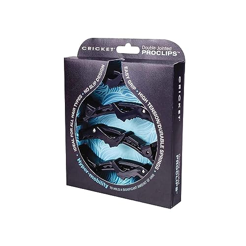 Cricket Double Jointed ProClips Professional Salon Hair Clips for Styling, Cutting, Sectioning and Coloring, 4-Pack, Black
