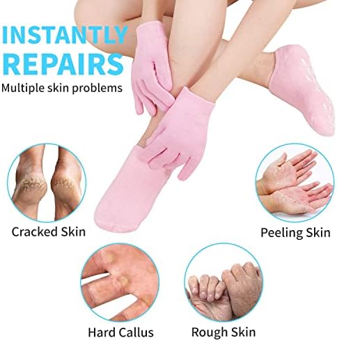 4 PCS Moisturizing Gloves and Socks, Gel Spa Moisturizing Therapy Sock ＆ Glove, Soften Repairing Dry Cracked, Hands Feet Skin Care, Effective in Repair Dry and Chapped Hands and Feet Skin Care(Small)