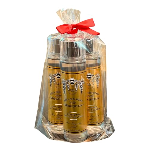Bath & Body Works BRIDGERTON DIAMOND OF THE SEASON Fine Fragrance Mist Gift Set with a Red Bow for Holiday 8 fl oz - Pack of 3