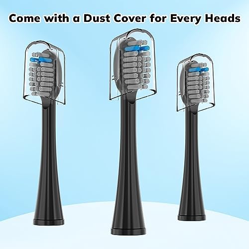 6 Pack Replacement Flossing Toothbrush Heads for Waterpik Sonic Fusion - Compatible with SF-01/SF-02/SF-03/SF-04 - Black with Caps