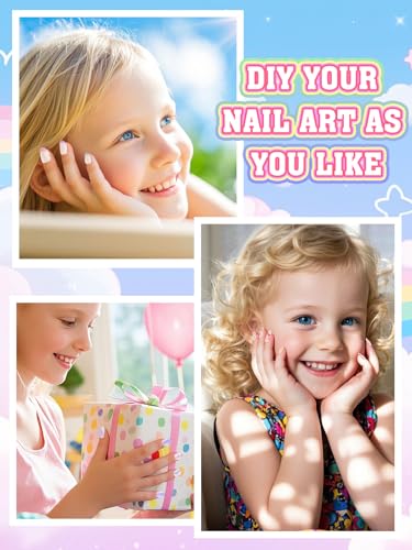 144 Pieces Press on Nails for Kids, EBANKU 6 Pack Kid Fake Nail Cute Colorful Press on Nails for Girls 5-12 Years with Pre- Adhesives