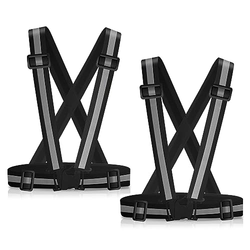 SAWNZC Reflective Vest Running Vest 2Pack, High Visible Reflective Gear for Nighttime Running Biking Motorcycle Dog Walking, Adjustable Safety VES fits Men Women Kids (Black)