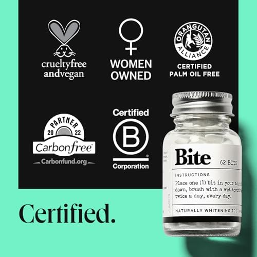 Bite Whitening Toothpaste Tablets – Nano Hydroxyapatite & Xylitol (Mint) | Sensitive Teeth Friendly | No Fluoride, Vegan, Cruelty-Free | Travel-Size | 2 Bottles (124 Bits) | Made in USA