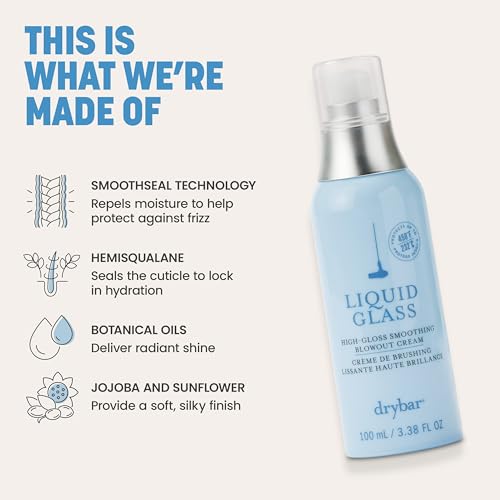 Drybar Liquid Glass High-Gloss Smoothing Blowout Cream | Reduces Frizz, Smooths Hair, Enhances Shine for a Healthier Appearance | Heat Protectant for Hair up to 450°F