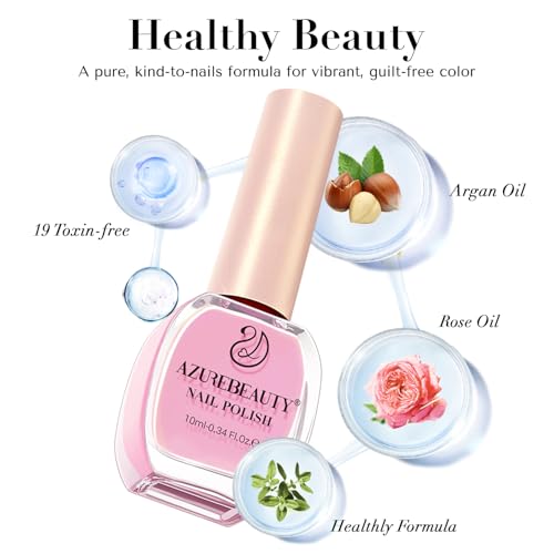 AZUREBEAUTY Nail Polish Set, 4 Colors Pastel Spring Macarons Pink Blue Green Yellow Quick Dry Natural Easter Gift Fingernail Lacquer Strengthening Kit with Top Coat DIY Salon at Home