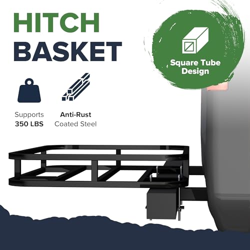 ARKSEN 32 x 26 Inch Bumper Mounted Cargo Rack Carrier 350 Lbs Heavy Duty Capacity Luggage Basket Hitch Fold Up for RV, Camping, Traveling