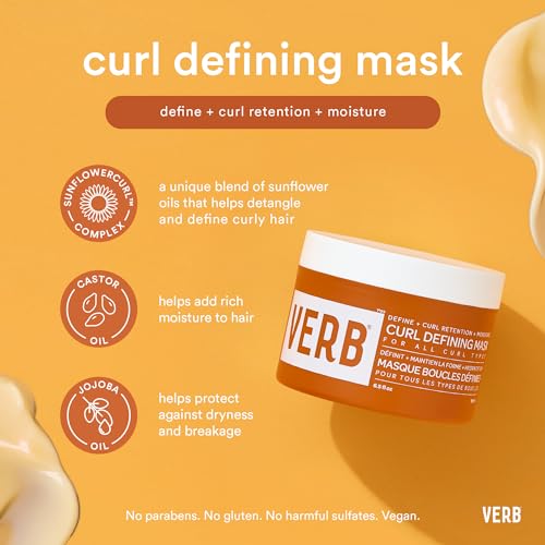 VERB Curl Defining Mask, 6.5 fl oz - Curl Definition + Retention - Moisturize + Reduce Frizz - Vegan, No Parabens or Harmful Sulfates