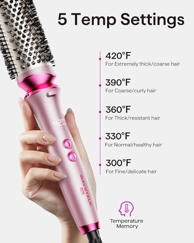 Wavytalk Heatwave Pro Ionic Thermal Brush Set, Dual Voltage 3-Size Heated Round Brush for Short to Long Hair, Bilateral Negative Ions for Frizz-Free Shiny Blowout, Pink