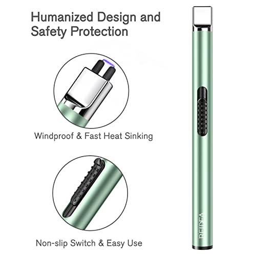 REIDEA Lighter S4 Electronic Candle Lighter USB Rechargeable with Security Lock, Windproof Fast Heat Sinking, Non-slip Switch Electronic Lighter for Candle, Grill, Camping (Mint Green)