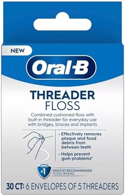 Oral-B Threader Floss 30 Count: 6 Envelopes of 5 Threaders (Pack of 3)