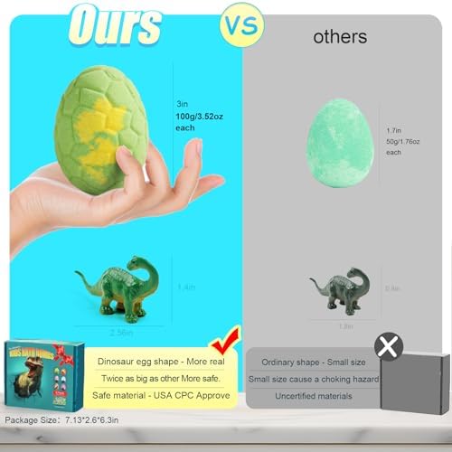 Bath Bombs for Kids with Surprise Inside, 6 Pack Dinosaur Bath Bombs Gift Set, Organic Bubble Bath Fizzies with Dinosaur Egg Toys & Dino Themed Mat, Birthday Gifts for Kids Boys, Girls 3-12