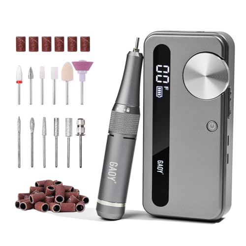 GAOY Cordless Nail Drill, Electric Efile Nail Drill with 12 Drill Bits & 56 Sanding Bands, Rechargeable Long Battery Life, Low Noise, Perfect for Manicure & Pedicure