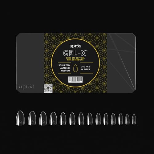 Apres Gel-X® Almond Box of Nail Tips | 280 Gel-X Tips, Soft Tips, 14 Sizes 00-9 | Half-sizes Included (Sculpted Almond Medium, 280 Count)