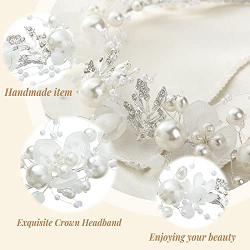 2 Pcs Flower Girl Headpiece Rhinestone Crystal Wedding Headband Bridal Flower Headband for Girls Baby Hair (Silver)