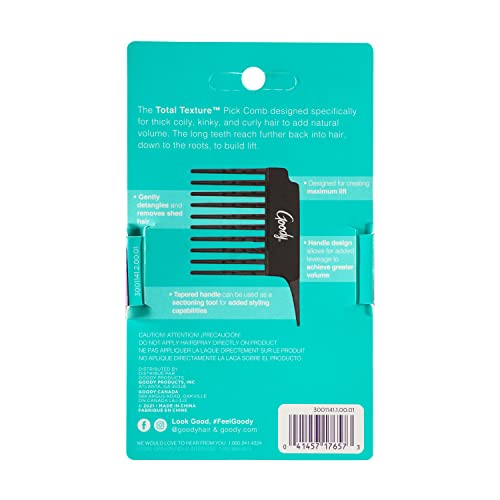 Goody Total Texture Pick Comb - Black - Detangling Hair Comb Great Designed for Creating Maximum Lift and Volume - Durable for Everyday and Professional Use - Tapered Handle