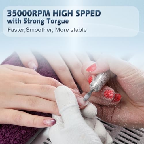 Professional Nail Drill Machine, HoMove 35000RPM Portable Nail Drills, Rechargeable Efile Nails Drill, Low Heat Electric Nail File for Acrylic Gel Nails