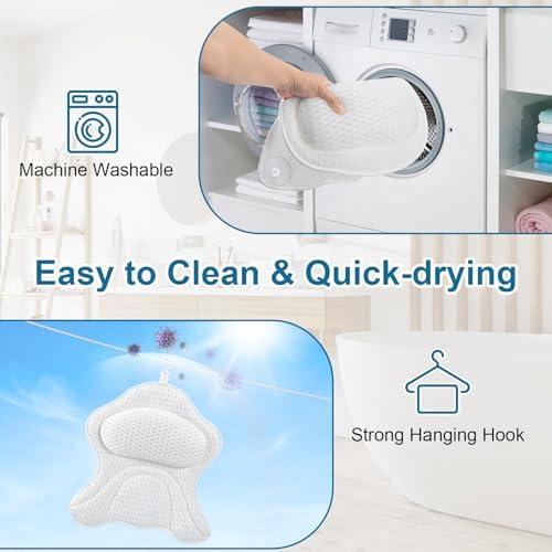 Bath Pillows for Tub Soft Bathtub Pillow for Neck and Back Support, Luxury Bath Pillow Washable with 4D Mesh & 6 Suction Cups, Relaxing Bathtub Pillow Headrest for Women Ideal for Soaking & Relaxation