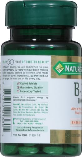 Nature's Bounty Vitamin B-12 1000 mcg Tablets, 100 Count (Pack of 1)