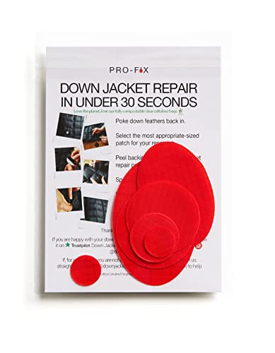 Pro Fix Down Jacket Repair Patches Easy to Use, Pre-Cut, Self-Adhesive, Waterproof, Tear-Resistant Rip-Stop Nylon Fabric Patches for Jackets, Down Jacket Patches - Outdoor Gear Patches (Red)