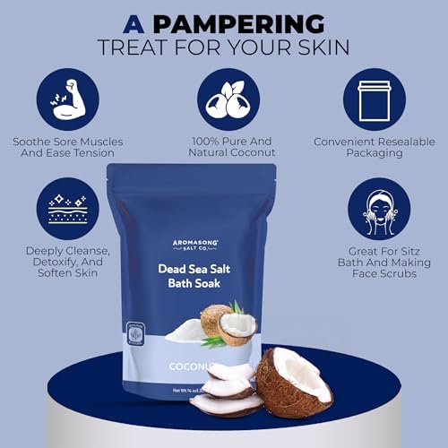 Aromasong Dead Sea Salt - Fine Grain Spa Bath Salt Coconut Scent 14 Oz – 100% Pure & Natural - Soak for Women & Men