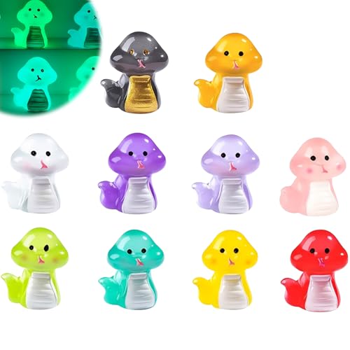 10Pcs Mini Resin Animals, Luminous Tiny Resin Animals, Glow in The Dark Miniature Snakes Figurines for Aquarium Fish Tank Potted Micro Fairy Garden Dollhouse Decorations
