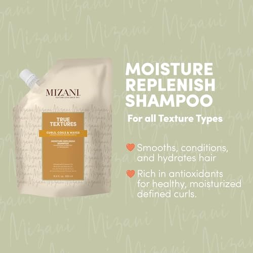 MIZANI True Textures Moisture Replenish Shampoo For Curly Hair - Smooths & Hydrates With Coconut Oil, Sulfate & Paraben-Free