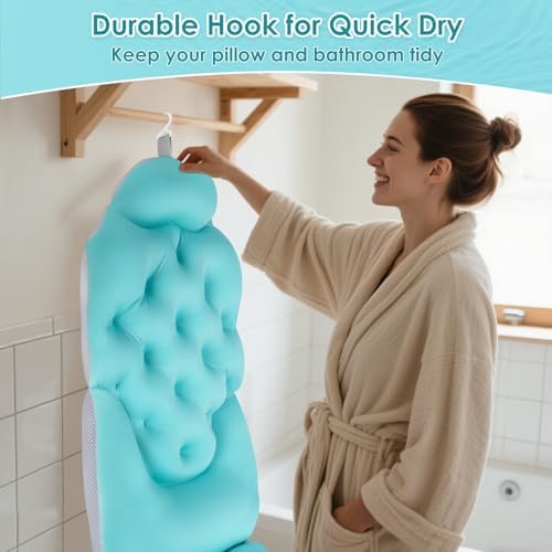 Atsuwell Bathtub Pillow for Full Body Bath Pillow, Thick Bath Cushion for Tub with Foam Beads & Secure Suction Cups, Luxury Pressure Relief for Neck, Waist, Hip Support, Spa Accessories, 51" x 16"