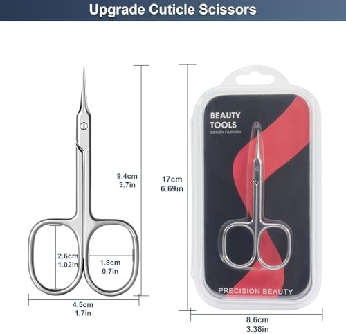CGBE Cuticle Scissors Extra Fine Curved Blade, Super Slim Manicure Scissors for Cuticles Professional Small Scissors with Precise Pointed Tip Grooming Blades, Eyebrow, Eyelash, and Dry Skin - Silvery