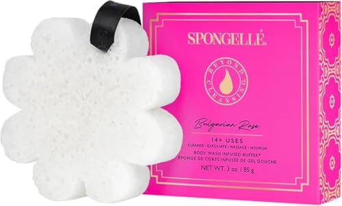 Spongelle Wild Flower Buffer Body Scrubber Bundle with Box | Bath & Shower Loofah for Women | Exfoliator with Body Wash Infused | 14+ uses (Bulgarian Rose, French Lavender, Freesia Pear)