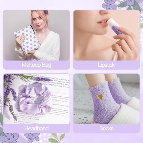 Birthday Gifts for Women, Self Care Gifts for Women, Relaxing Spa Gifts Basket Care Package w/Flannel Blanket, Mothers Day Gifts for Mom Her Best Friend Grandma Sister Wife (Purple)