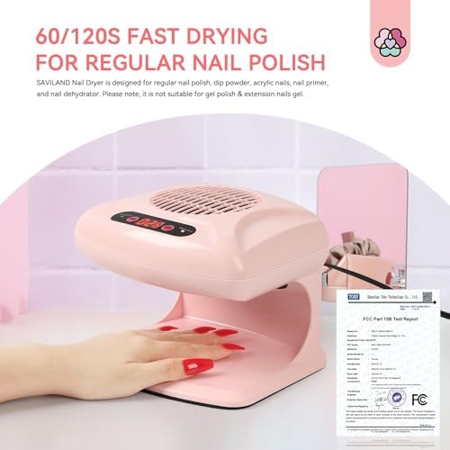 SAVILAND Professional Nail Dryer: 300W Quick Drying Nail Dryer for Regular Polish Acrylic Dip Powder Nail Dehydrator Primer Nail Polish Dryer Fan with Hot & Cold Air Must Have Nail Tech Supplies