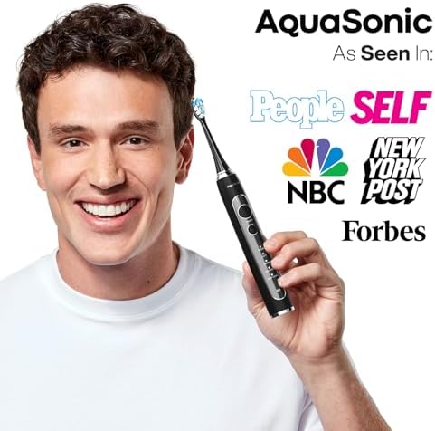Aquasonic Black Series PRO – Ultra-Whitening Electric Toothbrush – 5 Modes & Smart Timers – Premium Travel Case & 6 Proflex Brush Heads – ADA Accepted Toothbrush